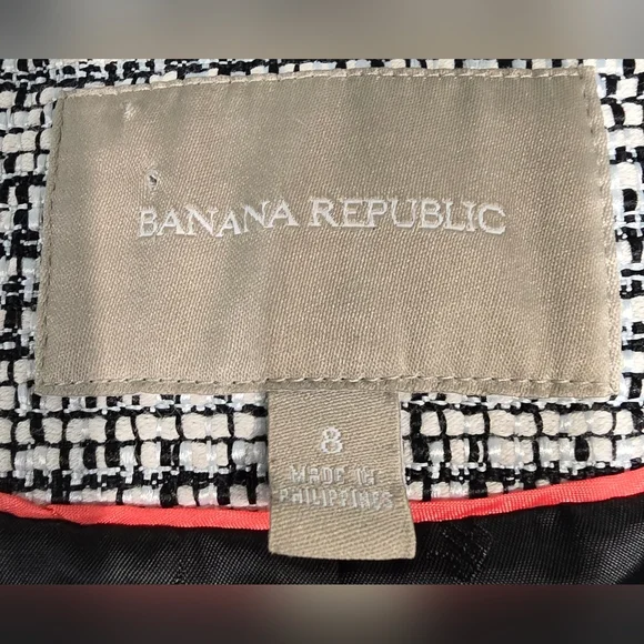Banana Republic Tweed Black White And Cream Blazer Size 8 - Picture 2 of 8